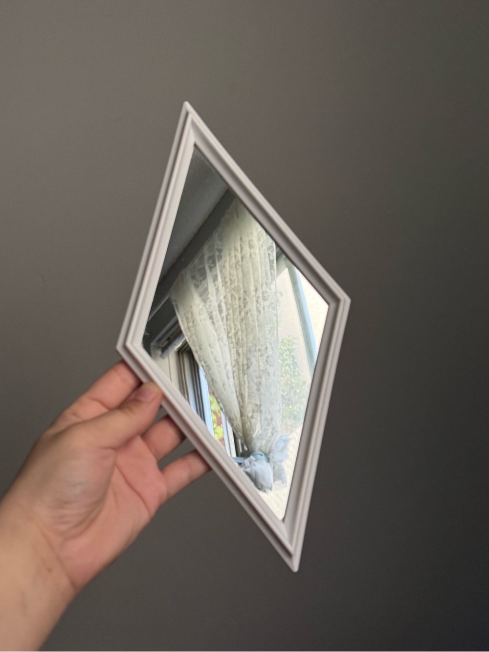 White Acrylic Diamond Shaped Wall Hanging Mirror 6x12" Vintage Home Decor